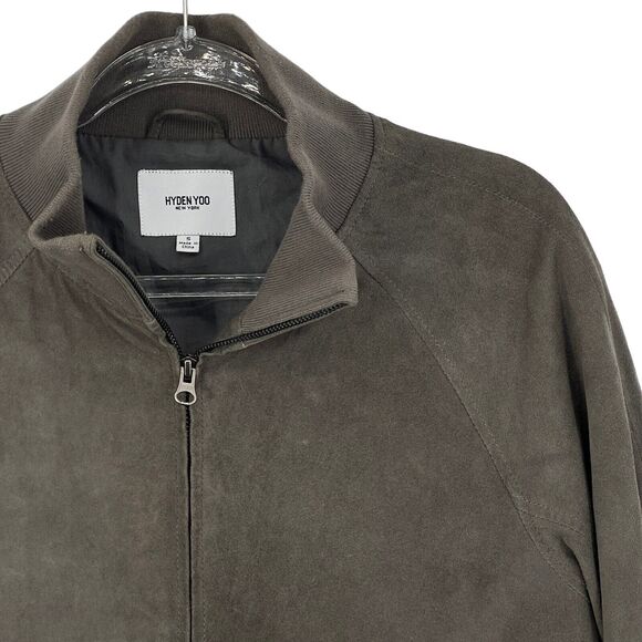 HYDEN YOO Mens Classic Bomber Coat Jacket Leather Ultra 100% Suede Sz S Zip Grey - Picture 3 of 9